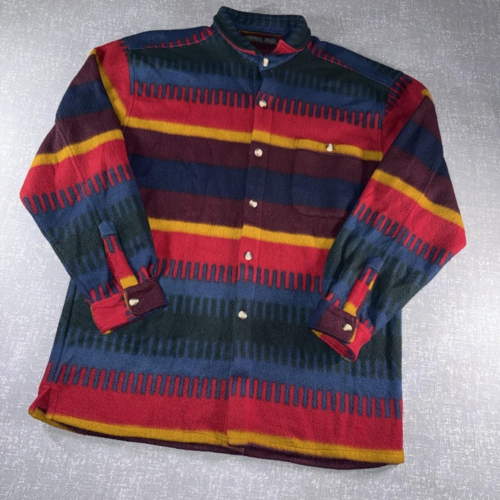 Vintage Pure Water Shirt Mens XL Multicolor Fleece Striped Button Up Western